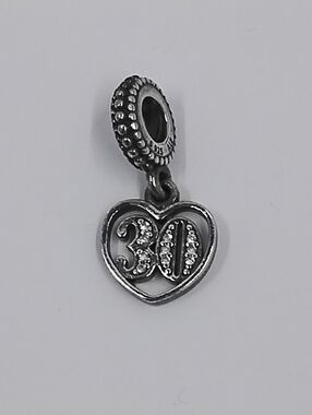 Pandora Sterling Silver Cubic Zirconia '30' Heart Dangle Charm